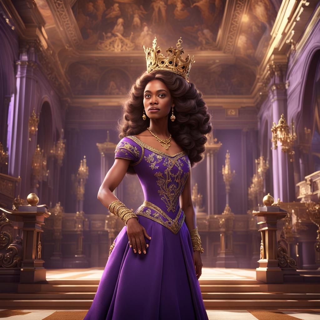 Dignified Queen in Purple Gown: 3D Game Cinematic
