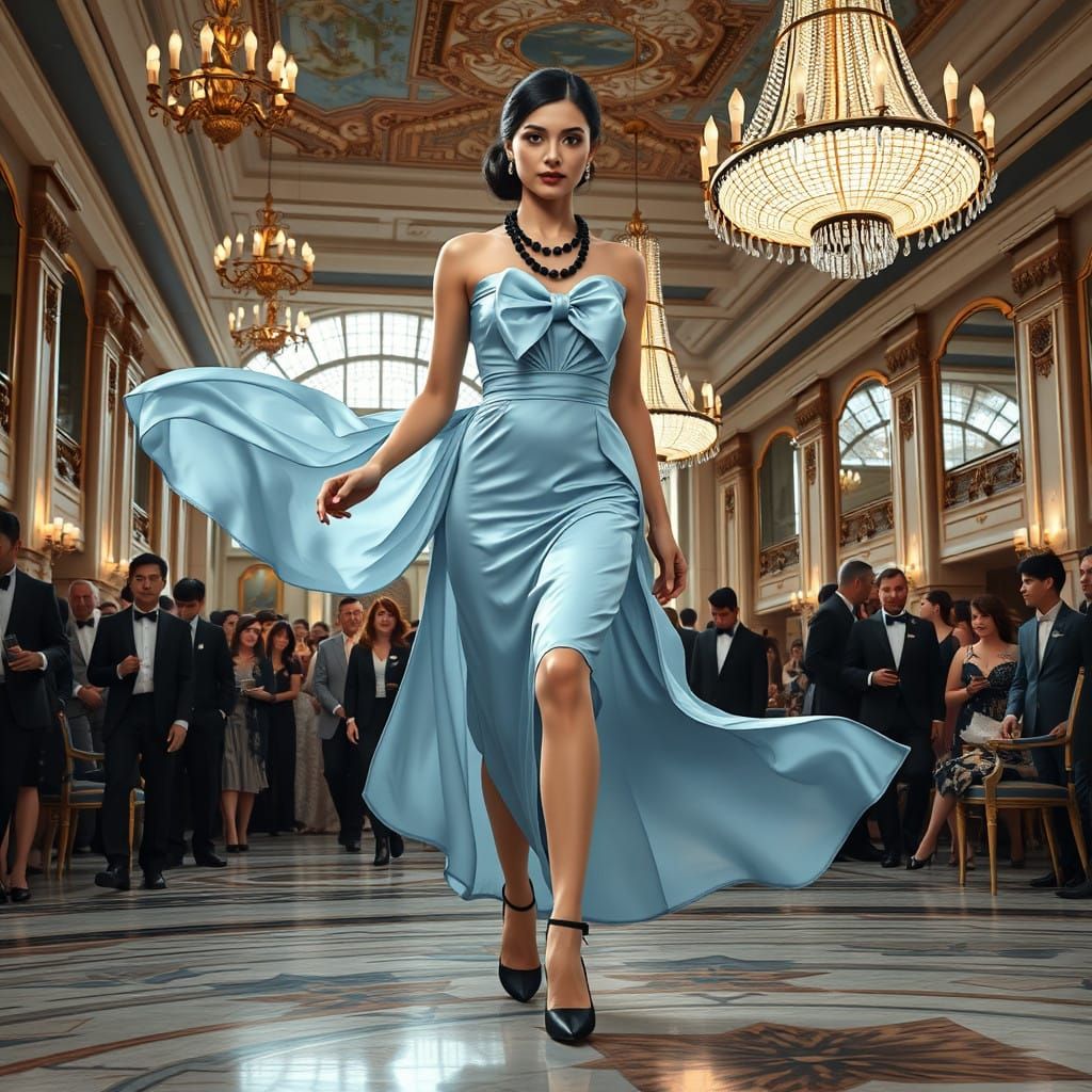 Elegant Woman in Posh Hotel Environment with Art Deco and Ar...