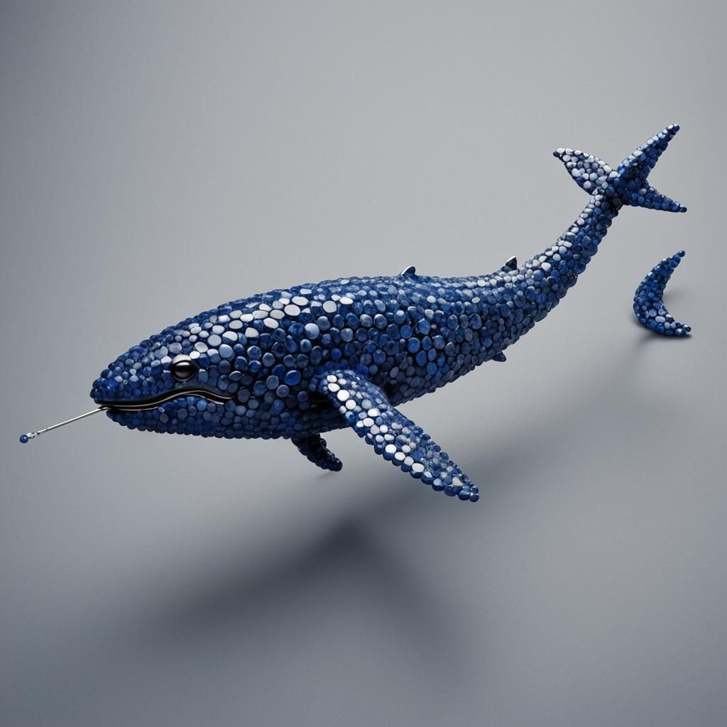 A blue whale made entirely of blue sapphire.