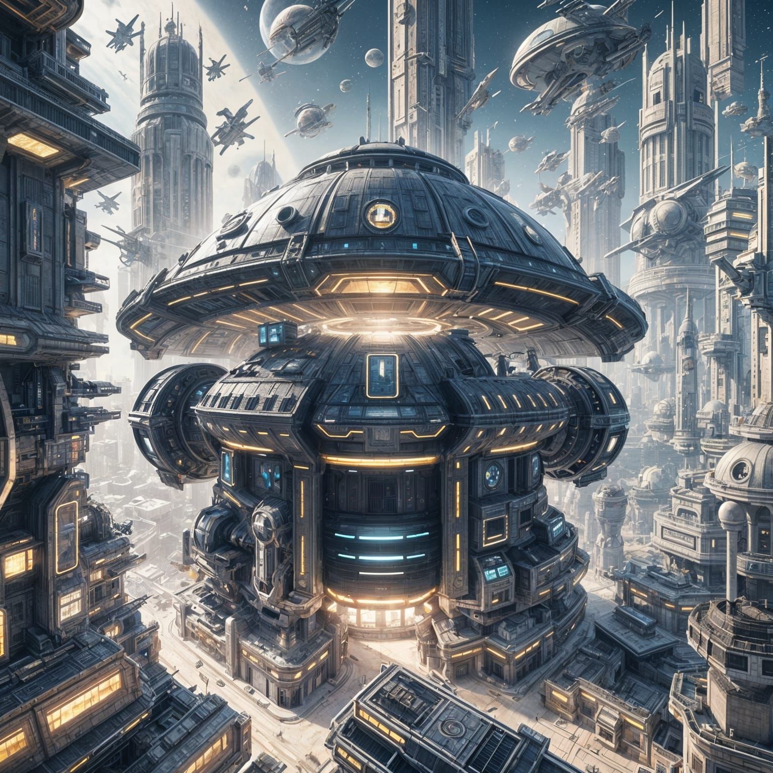 Futuristic City Protected by Shield Dome in Space