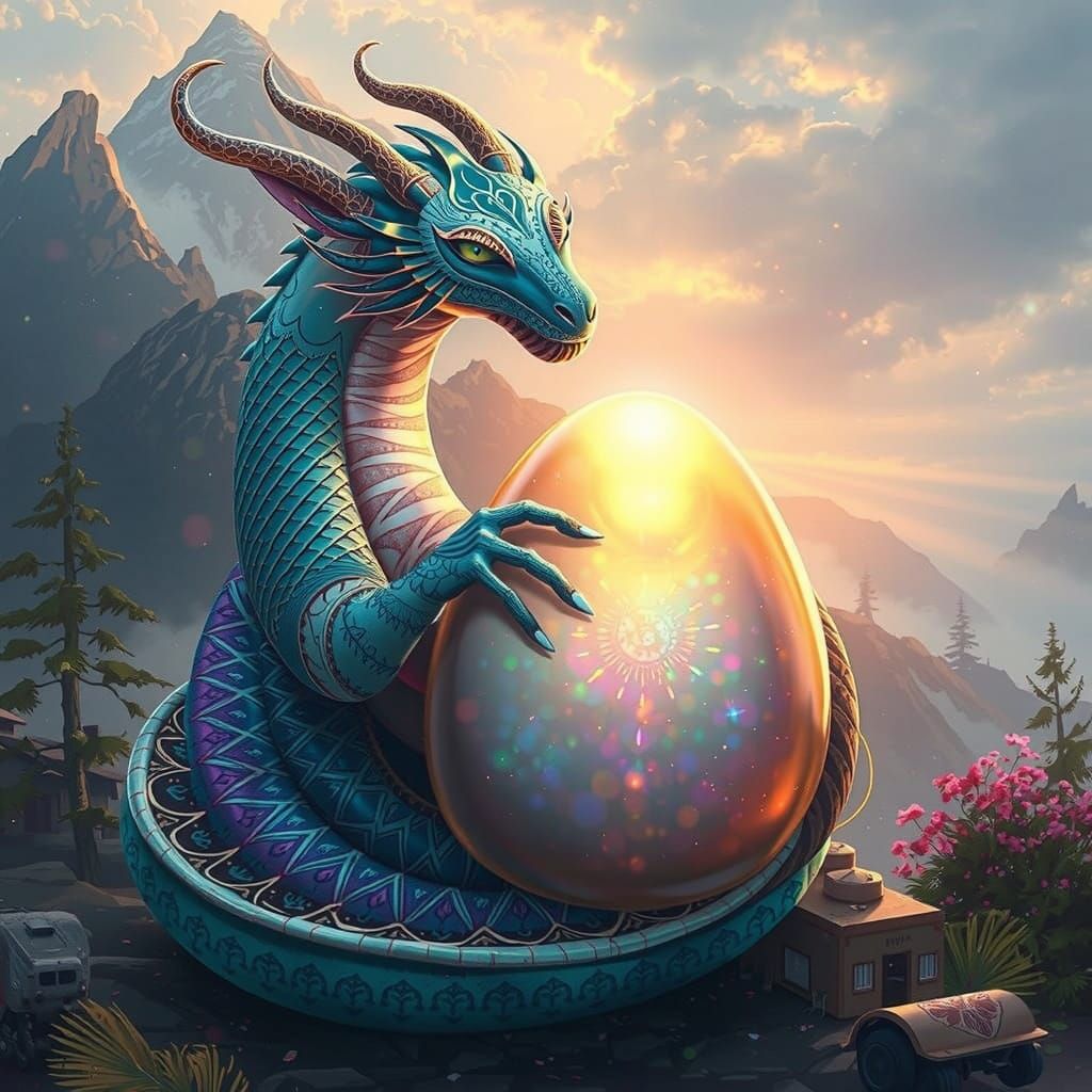 Sovereign Goddess in Iridescent Sari with Bioluminescent Hen...