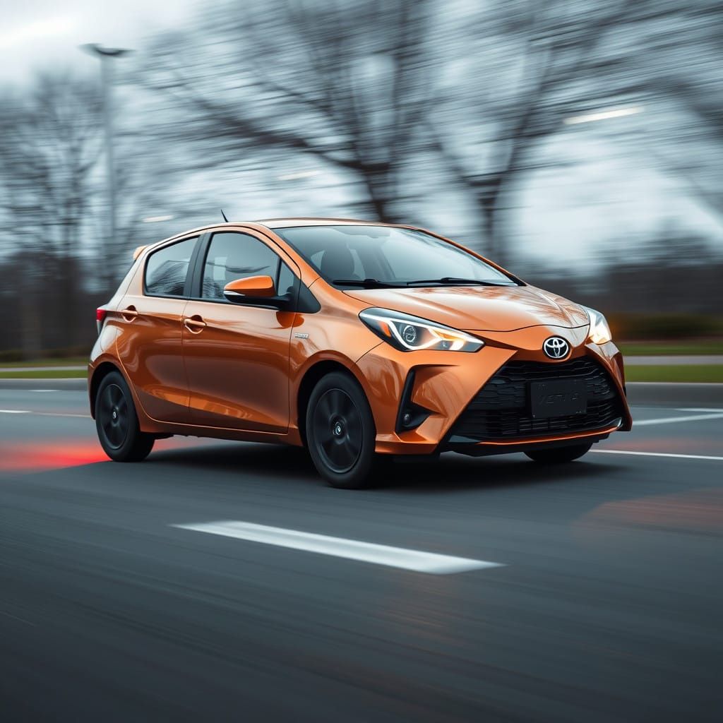 Toyota Yaris Hybrid Speeds Down the Road in Warm Bronze Hues