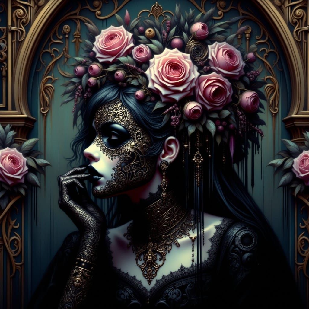 Crypt Woman in Death Mask: Dark Fantasy Art