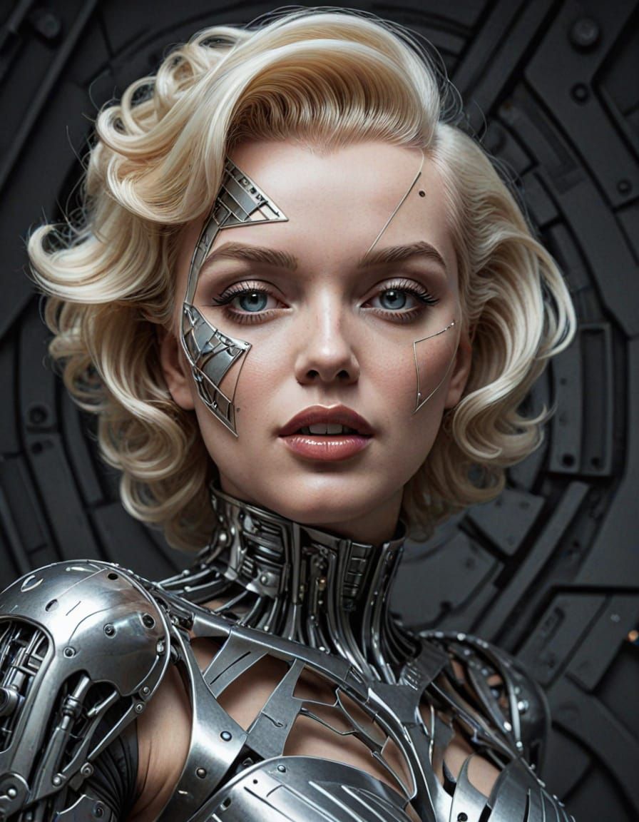 Marilyn Monroe as Futuristic Android in Chrome Skin
