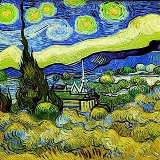 Fantasy landscape, Van Gogh, magic, spells