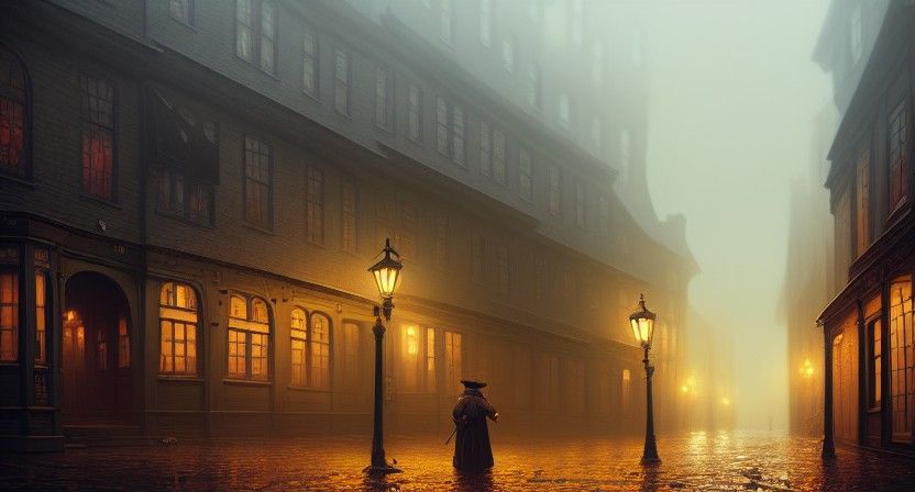 Victorian Era Streets with Gas Lights and Fog