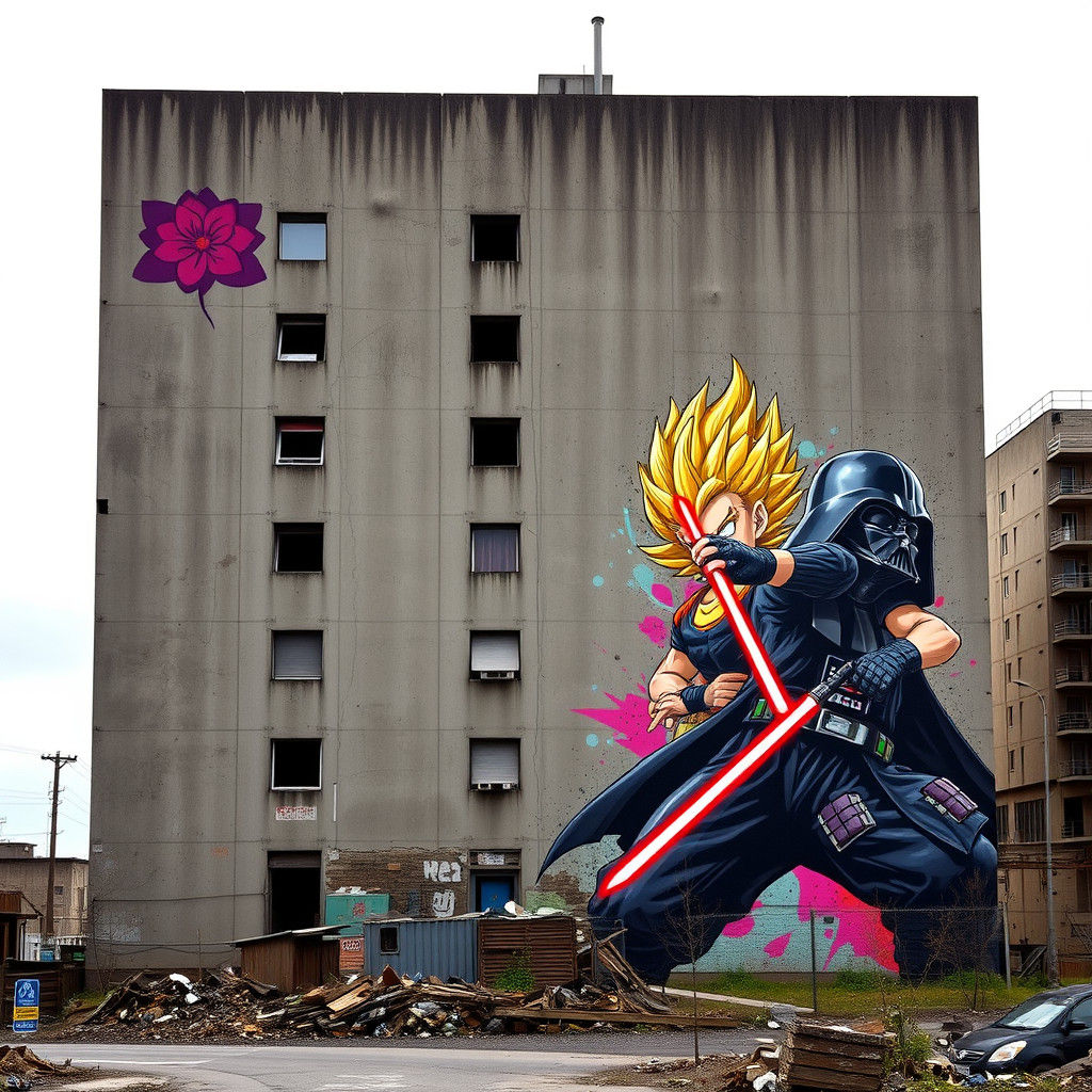 Brutalist Building with Graffiti Art in Gritty Urban Style