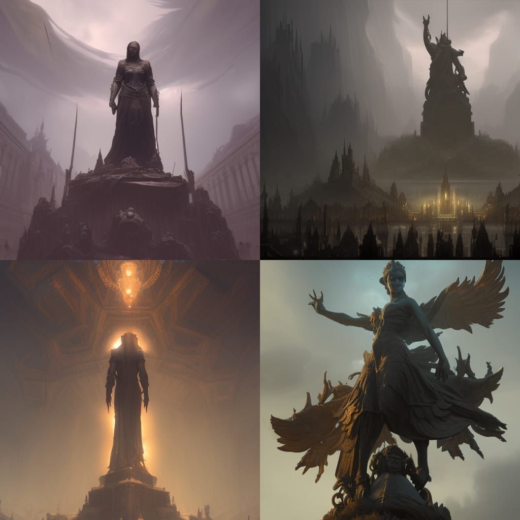 Dark Fantasy Statues with Volumetric Lighting