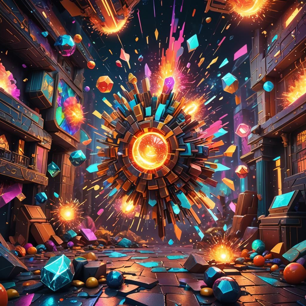 Exploding Fantasy Scene in Vibrant 3D Digital Art