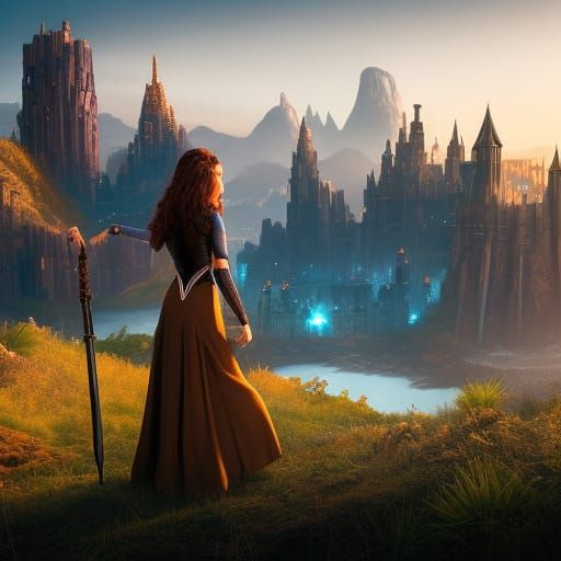 Teenage Girl in Fantasy City Comic Strip Art