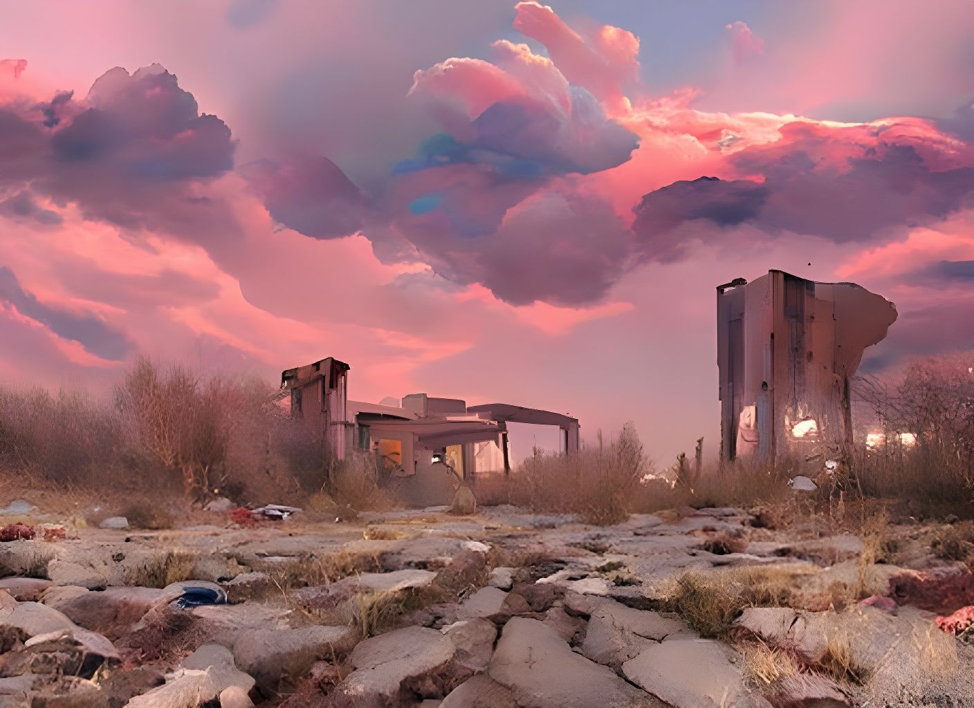 Post-Apocalyptic Landscape with Building Ruins