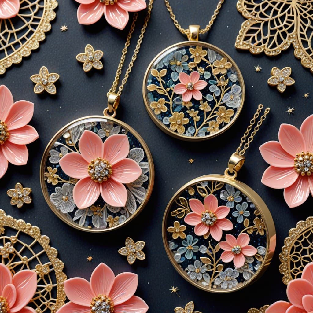 Floral Lace Resin Jewelry with Glitter
