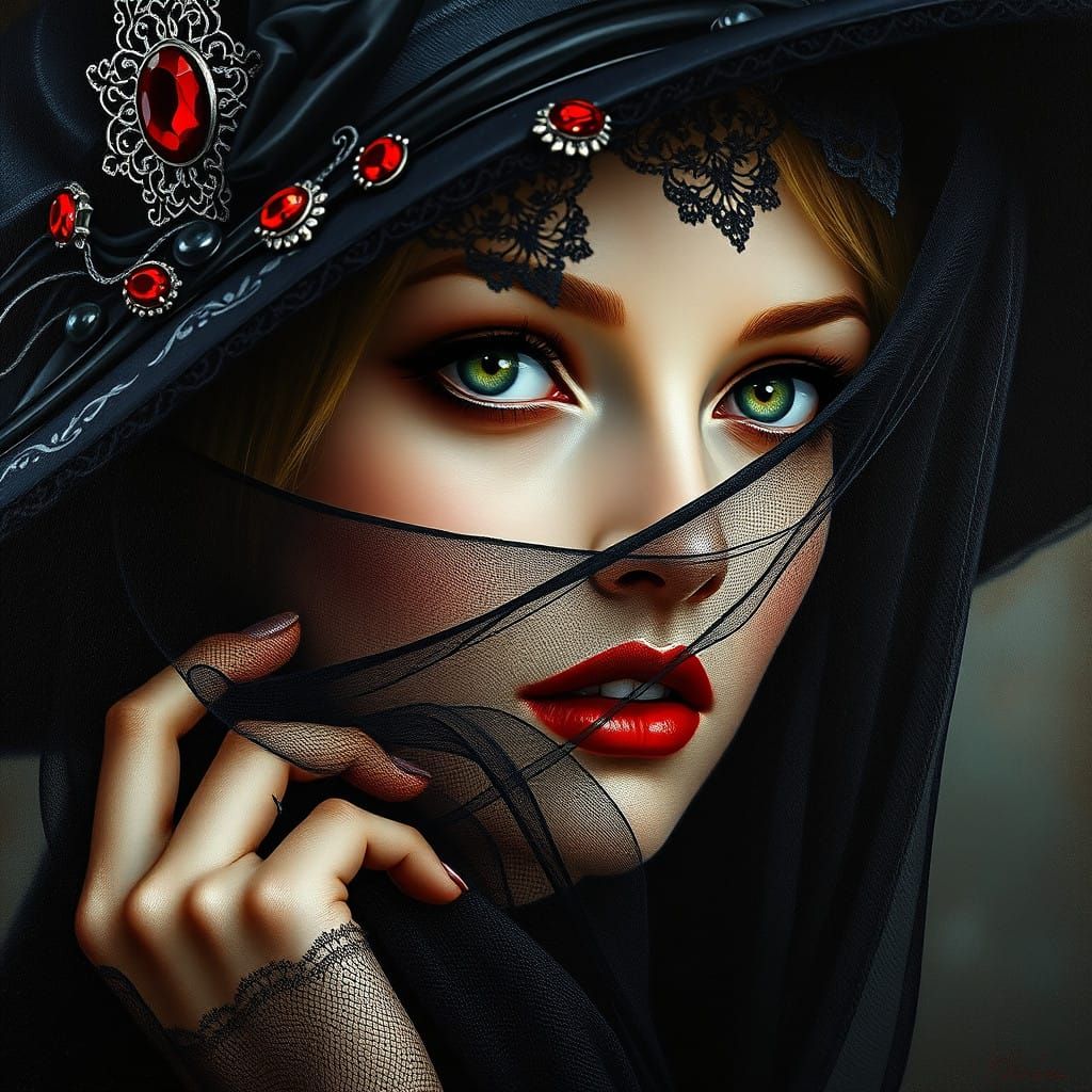 Ethereal Gothic Siren in Opulent Black Regalia