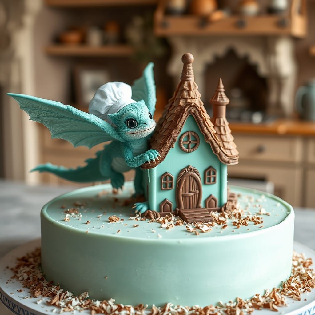 Winged Kitten Dragon Chef Carving Chocolate House