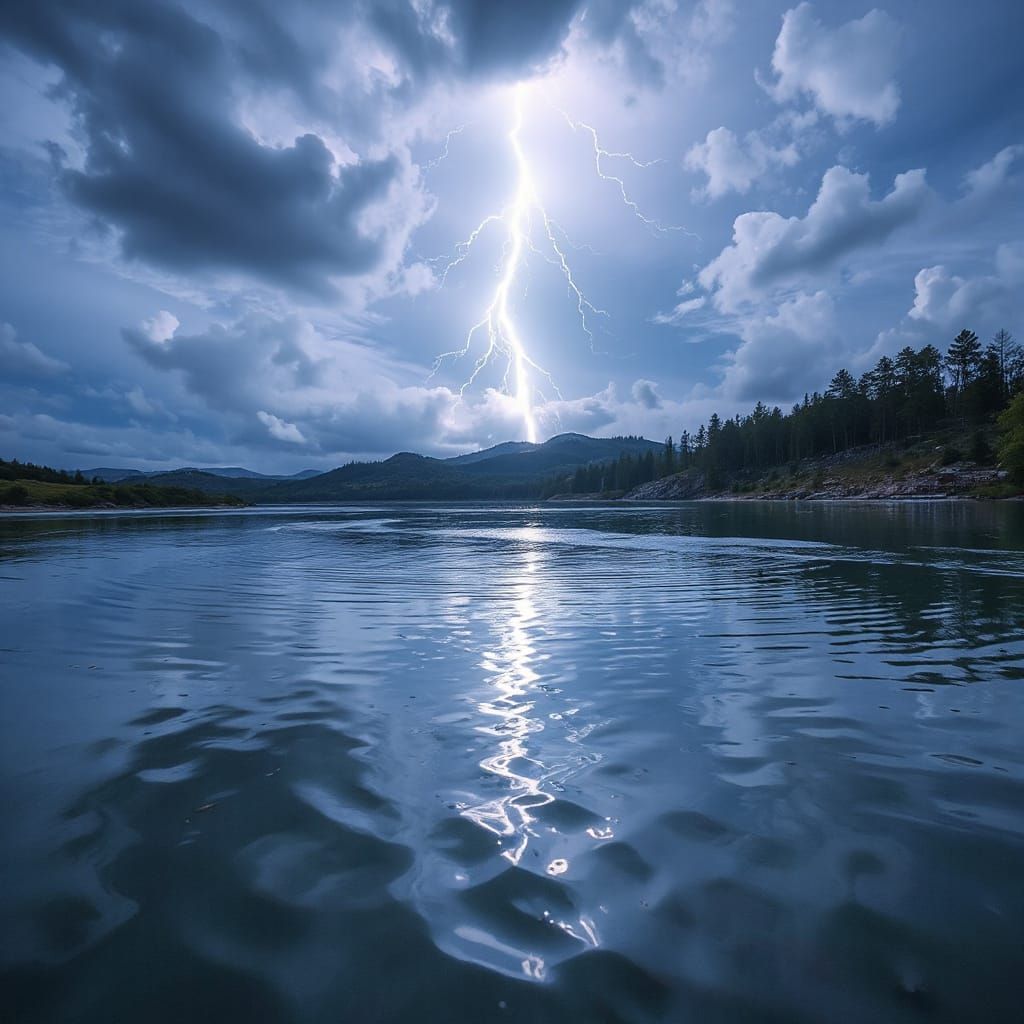Dramatic Sky with Lightning and Refreshing Rain