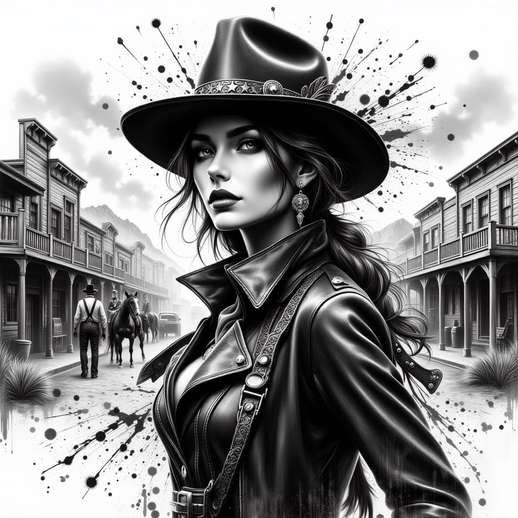 Gritty Western Siren in Black and White