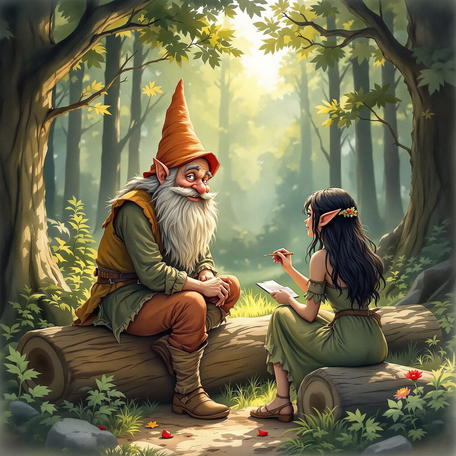 Forest Gnome Poses for Elf Portrait in Storybook Style