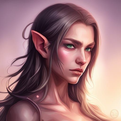 Detailed Elf Portrait in Art Nouveau Style
