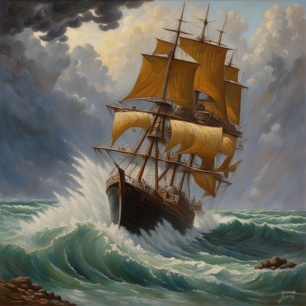 Storm Genii in Whirlwind: An Oil Painting