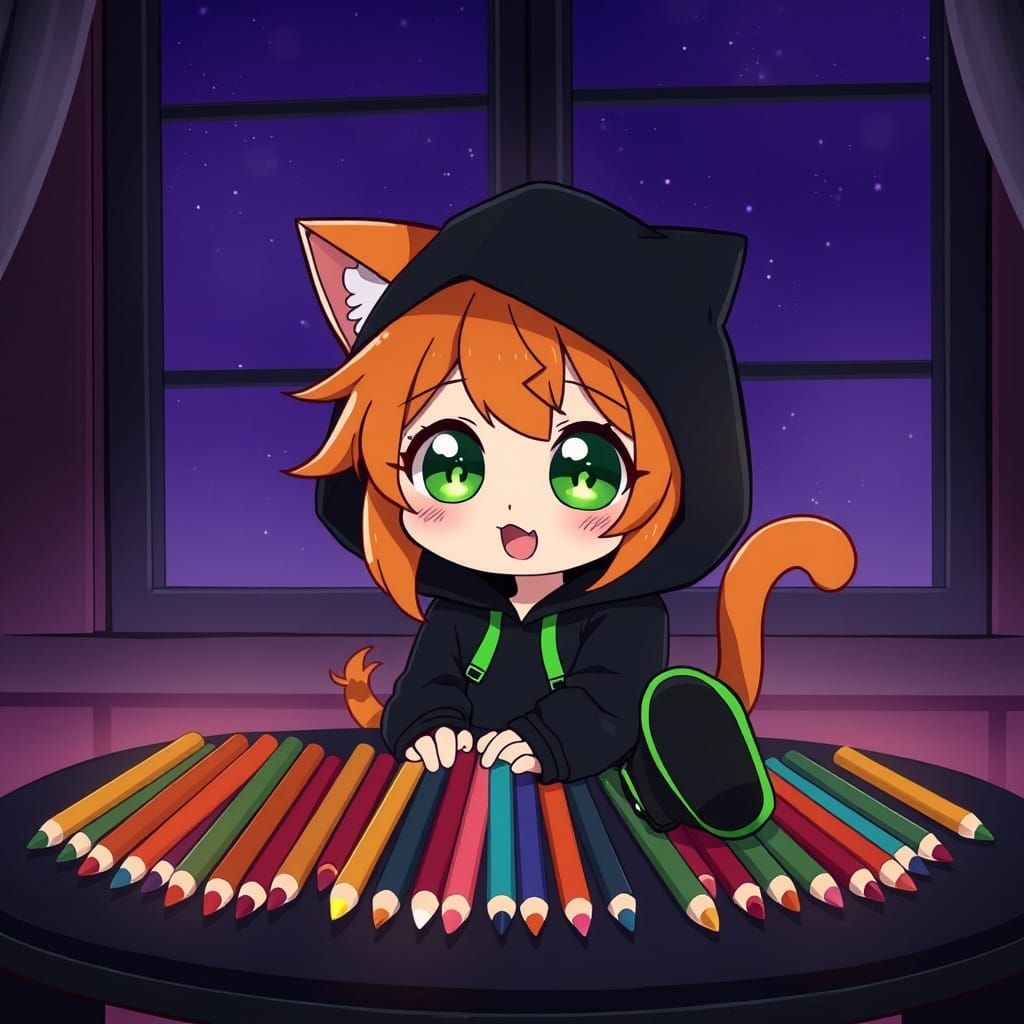 Synthwave Anime Catgirl Creates Artful Masterpiece