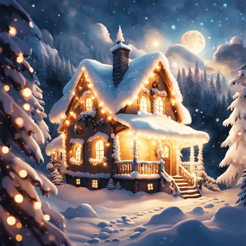 Magical Winter House Adorned With Christmas Lights