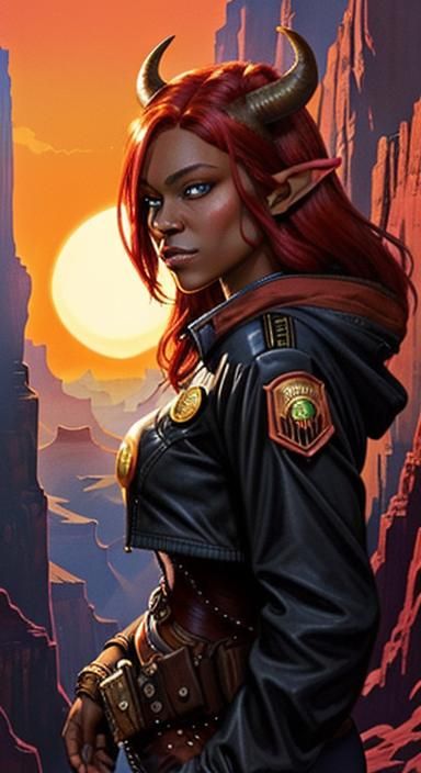 Cyberpunk Minotaur Drow Elf Sheriff Portrait