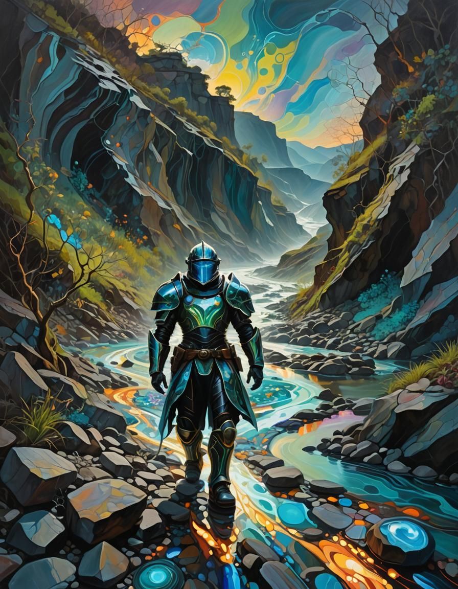 Surreal Leader in Bioluminescent Landscape: Abstract Portrai...