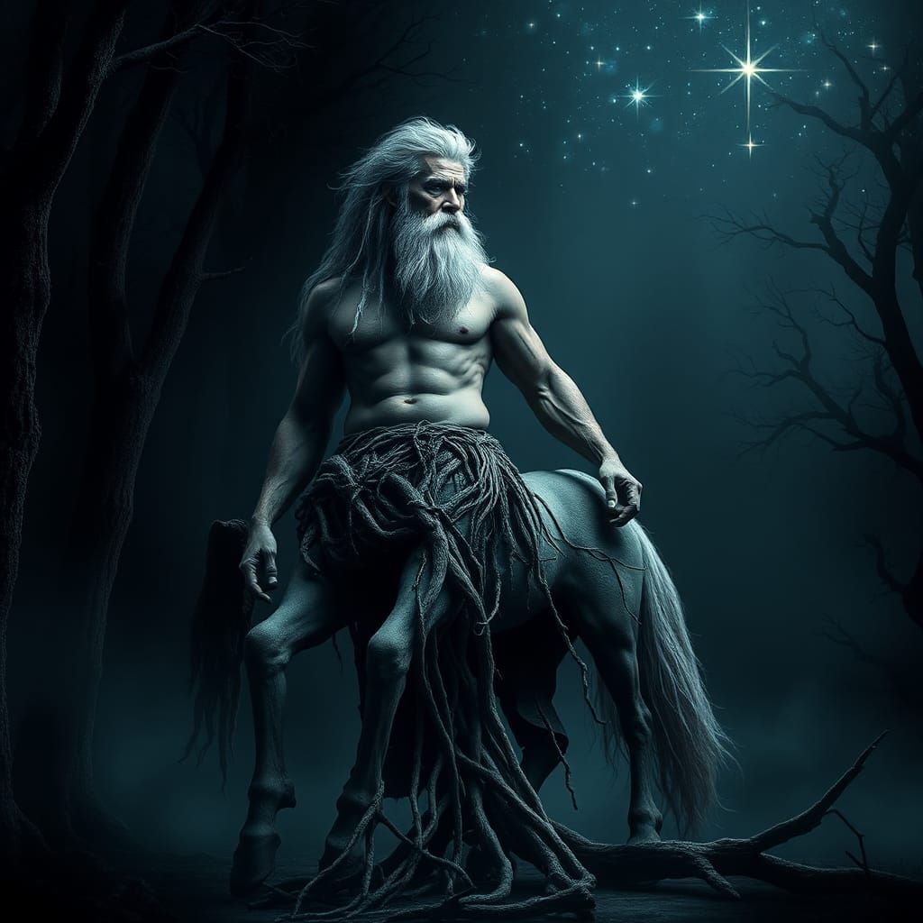 Majestic Male Centaur in Mystical Dark Forest