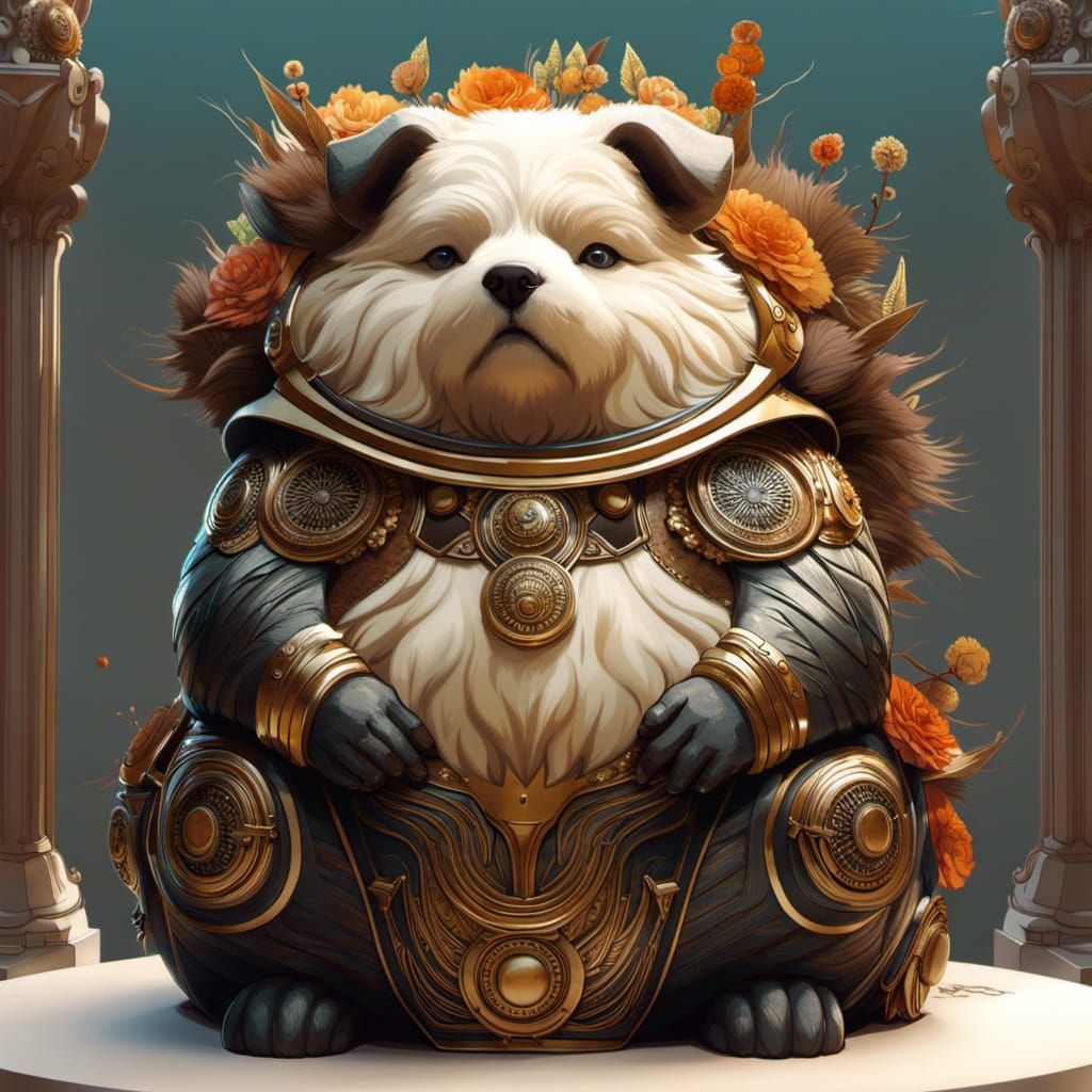 Anthropomorphic Dog God Statue in Polychromatic Detail