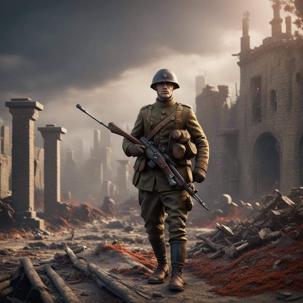 Detailed Matte Painting of a WWI Soldier