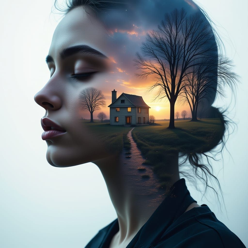 Surreal Portrait Blended with Atmospheric Cityscape