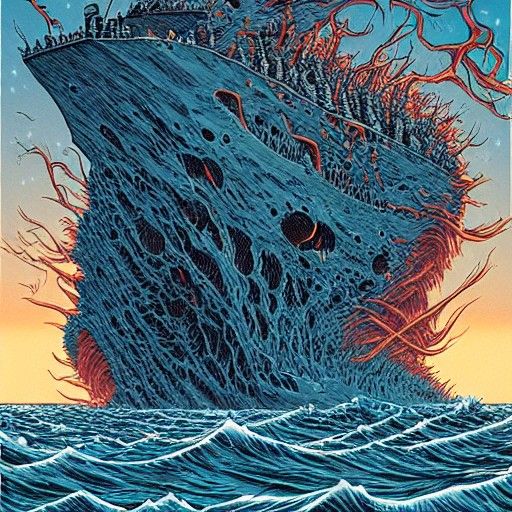 Eerie Sea Monster Illustration in Comic Book Style