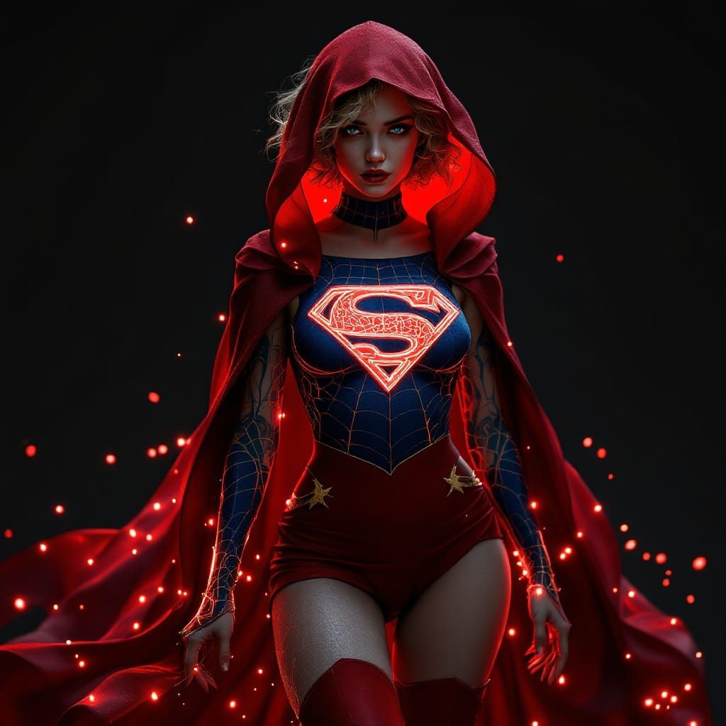 Gothic Supergirl in Ethereal Red and Gold