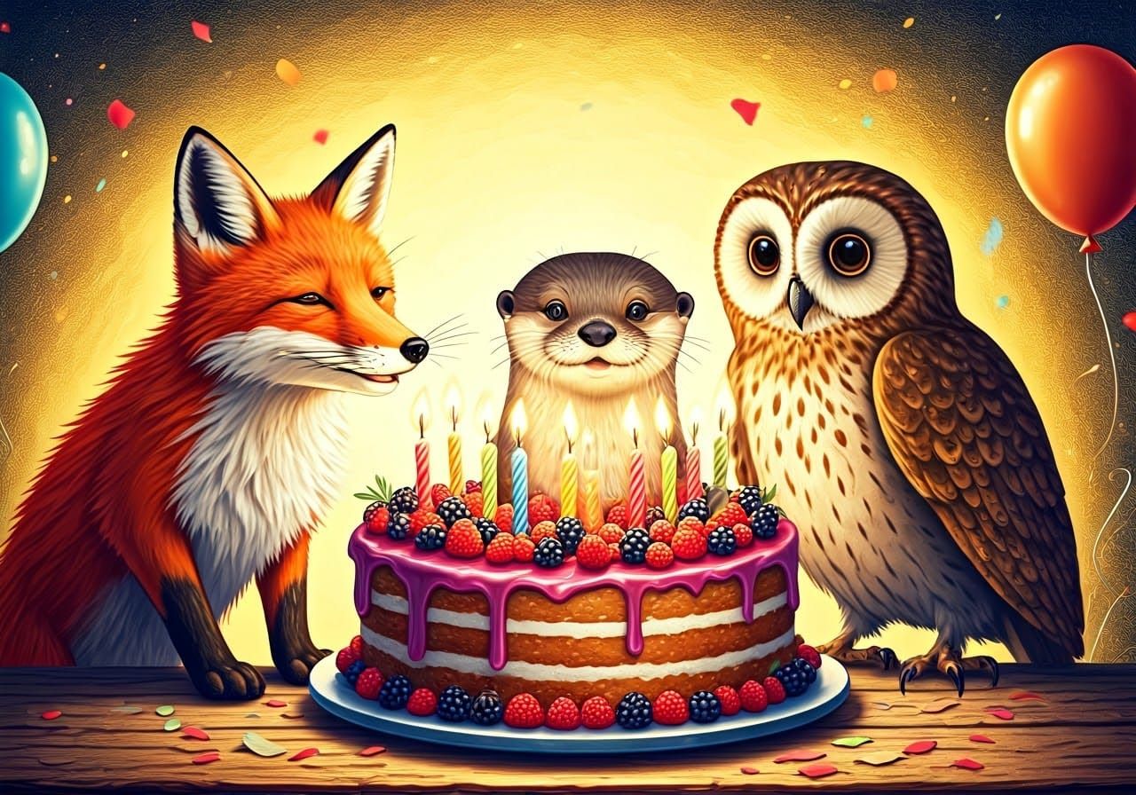 Joyful Woodland Birthday Celebration in Whimsical Watercolor...