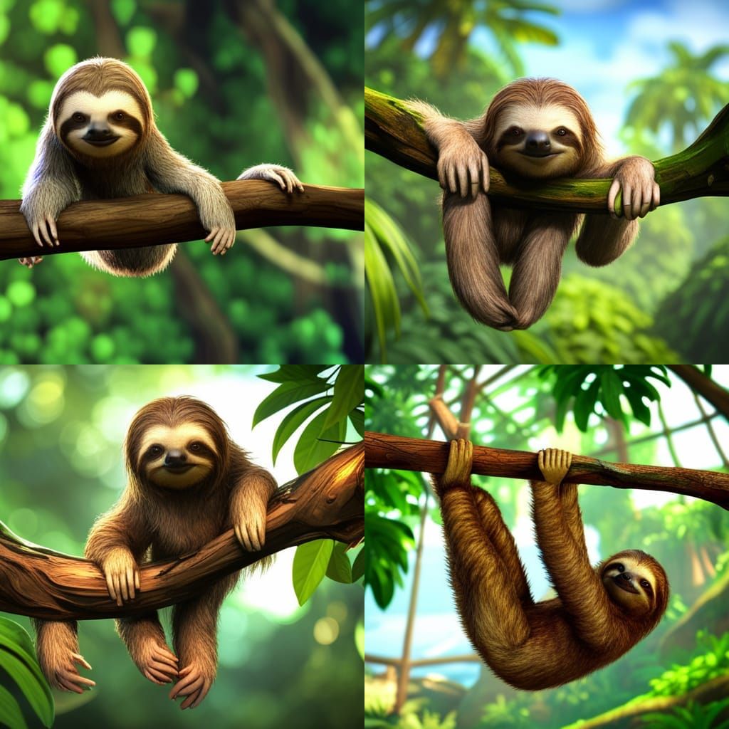 Sloths Hanging on Jungle Tree Limb in Unreal Engine