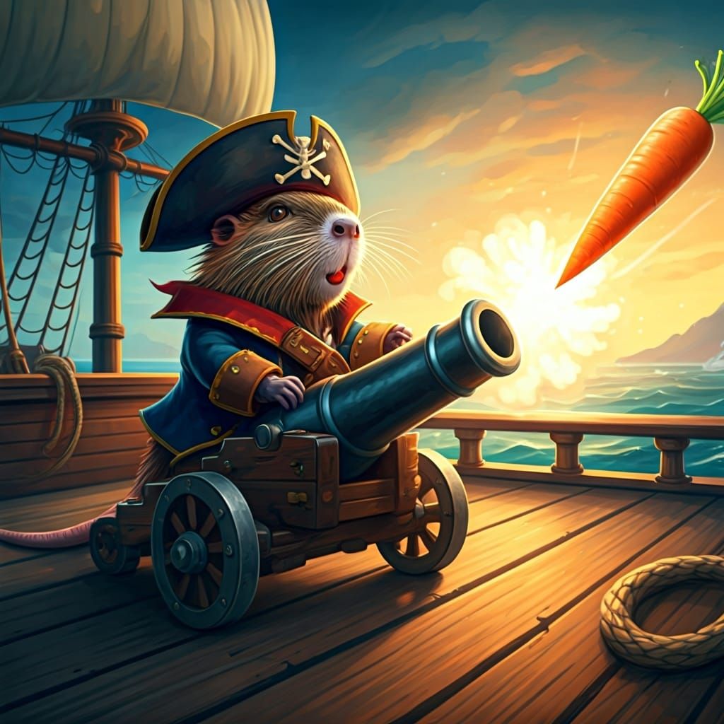 Nutria Pirate Launches Carrot Missile, Pop Art Style