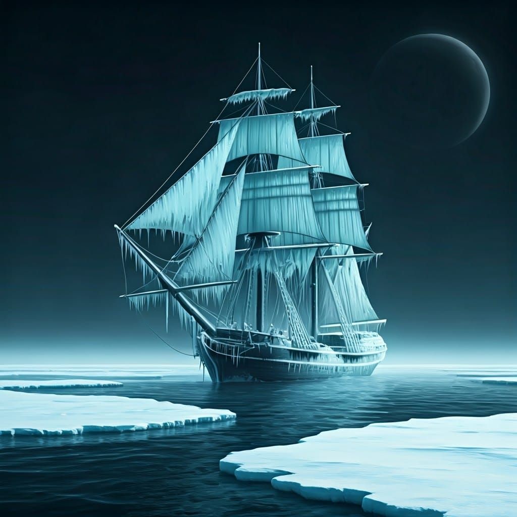 Arctic Ghost Ship Drifting Under Black Moon