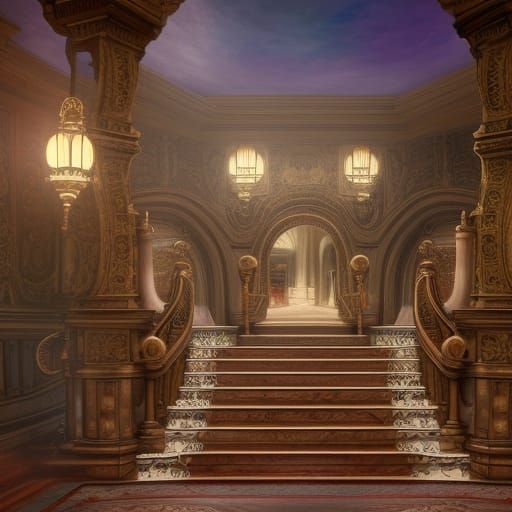 Victorian Manor Interior with Spiral Staircase