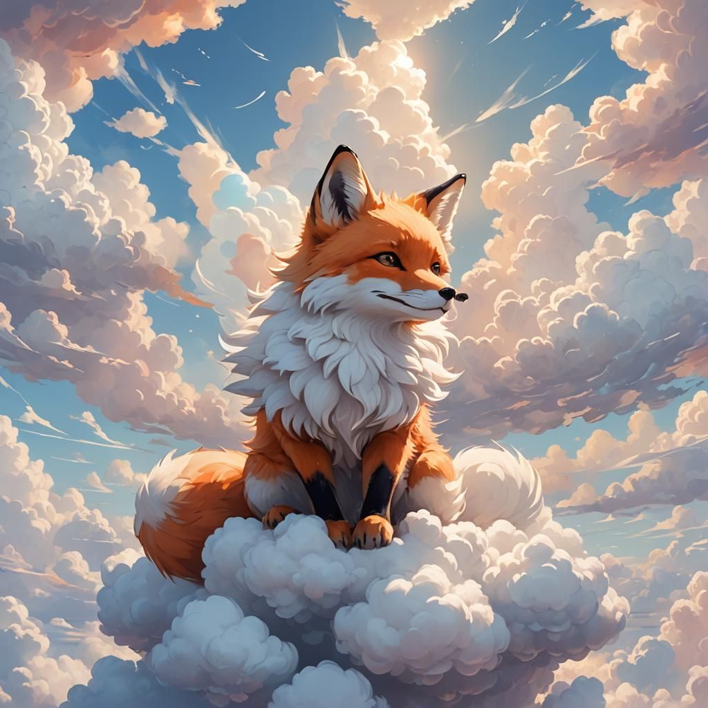 Cloud Fox on Throne in Anime Style