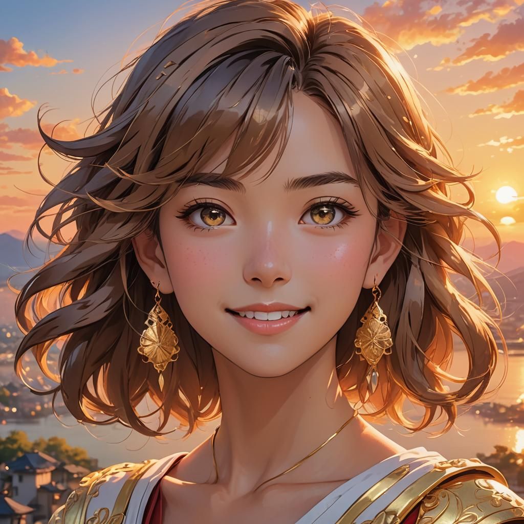 Vibrant Anime Portrait of Smiling Woman