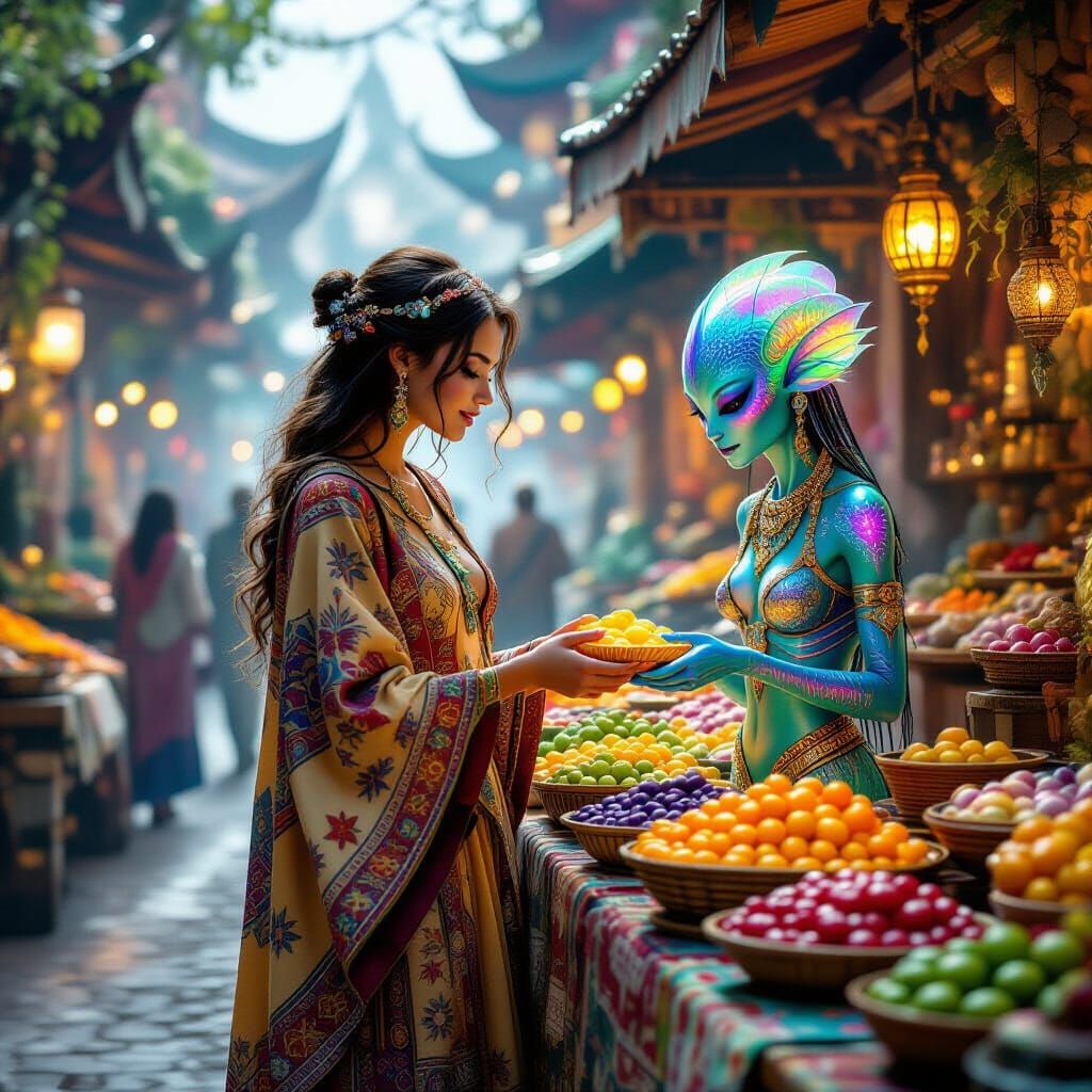 Alien Marketplace: Human Buys Glowing Food