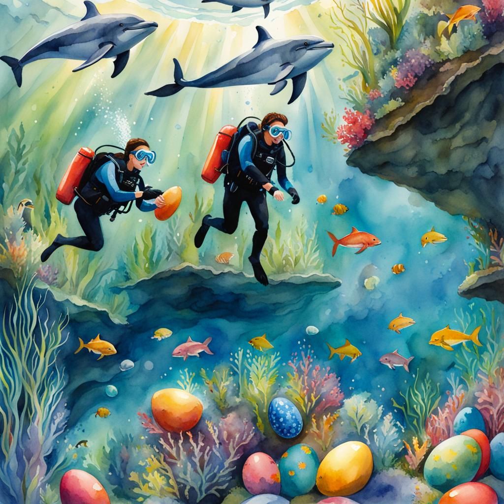 Underwater Easter Egg Hunt: Watercolour Storybook Illustrati...