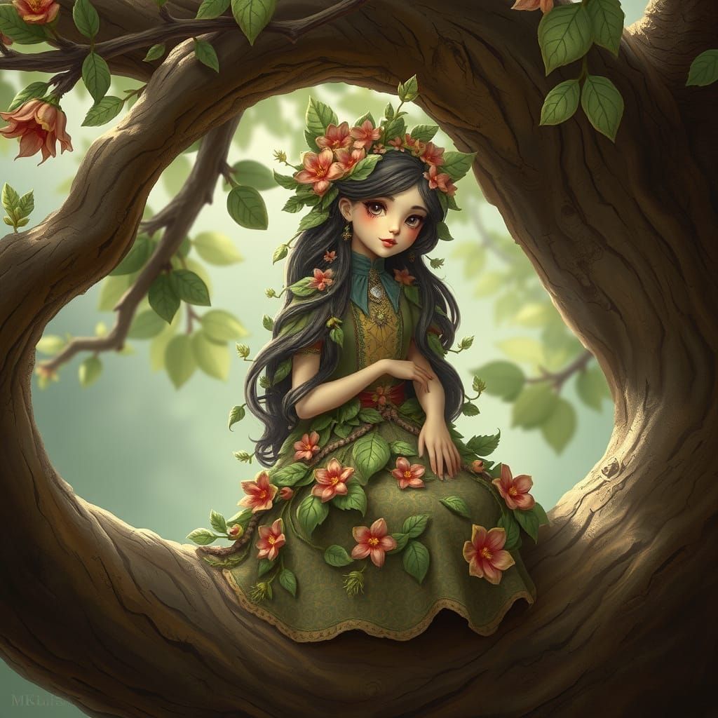 Enchanted Woodland Maiden in Floral Garb