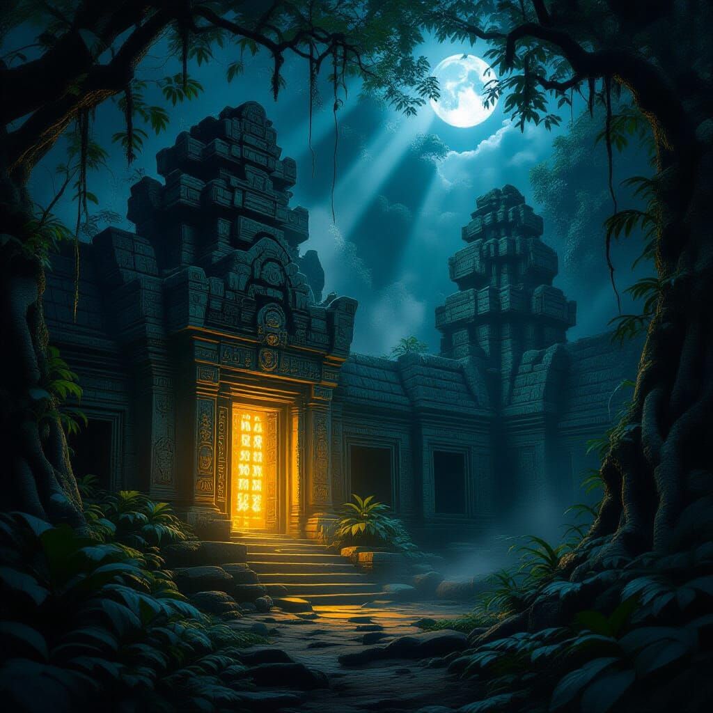 Mysterious Jungle Temple with Glowing Runes