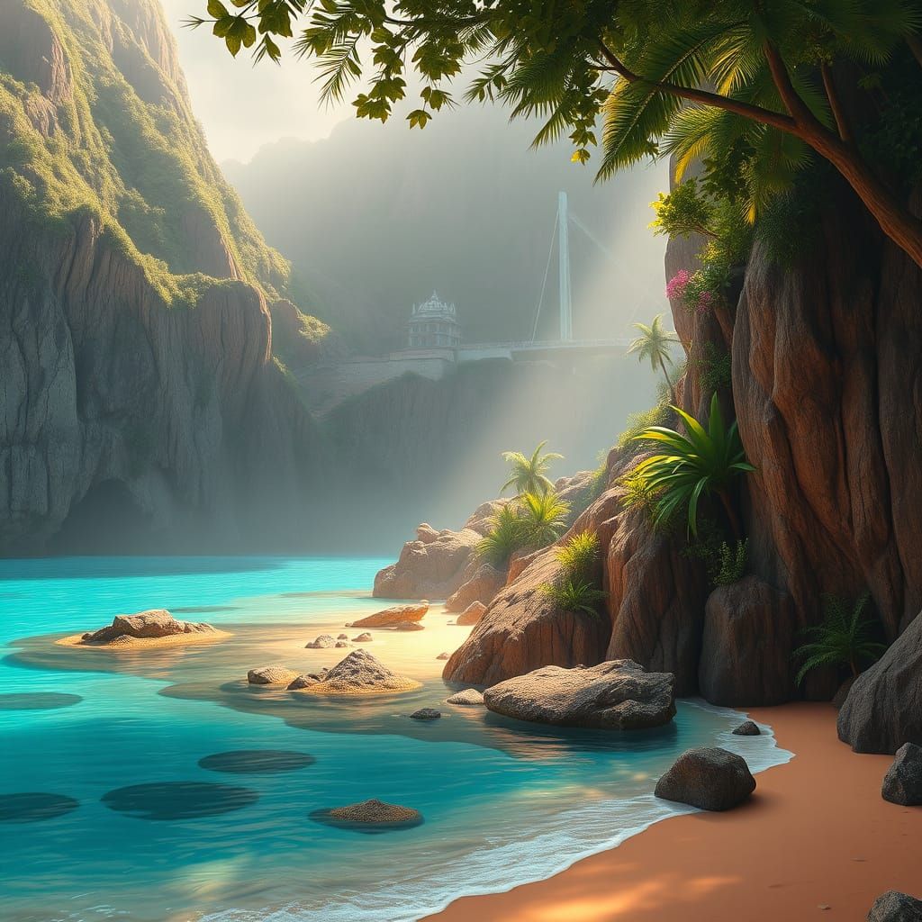 Tropical Cove Oasis in Soft Golden Light