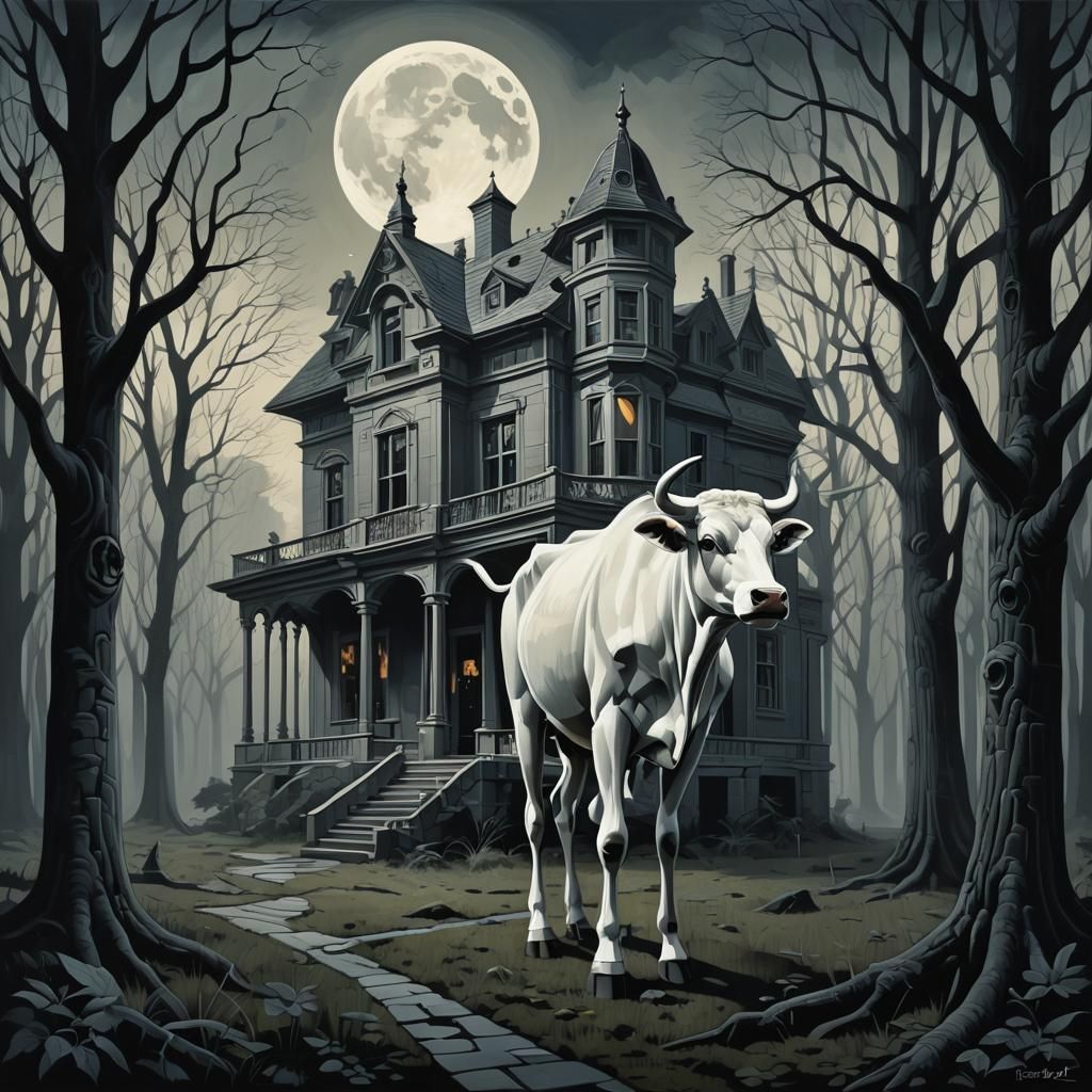 Haunted Mansion: Ghost Cow in Cubist Art Deco Style