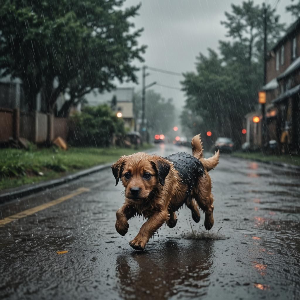 Sad Puppy Running: Cinematic Film Still