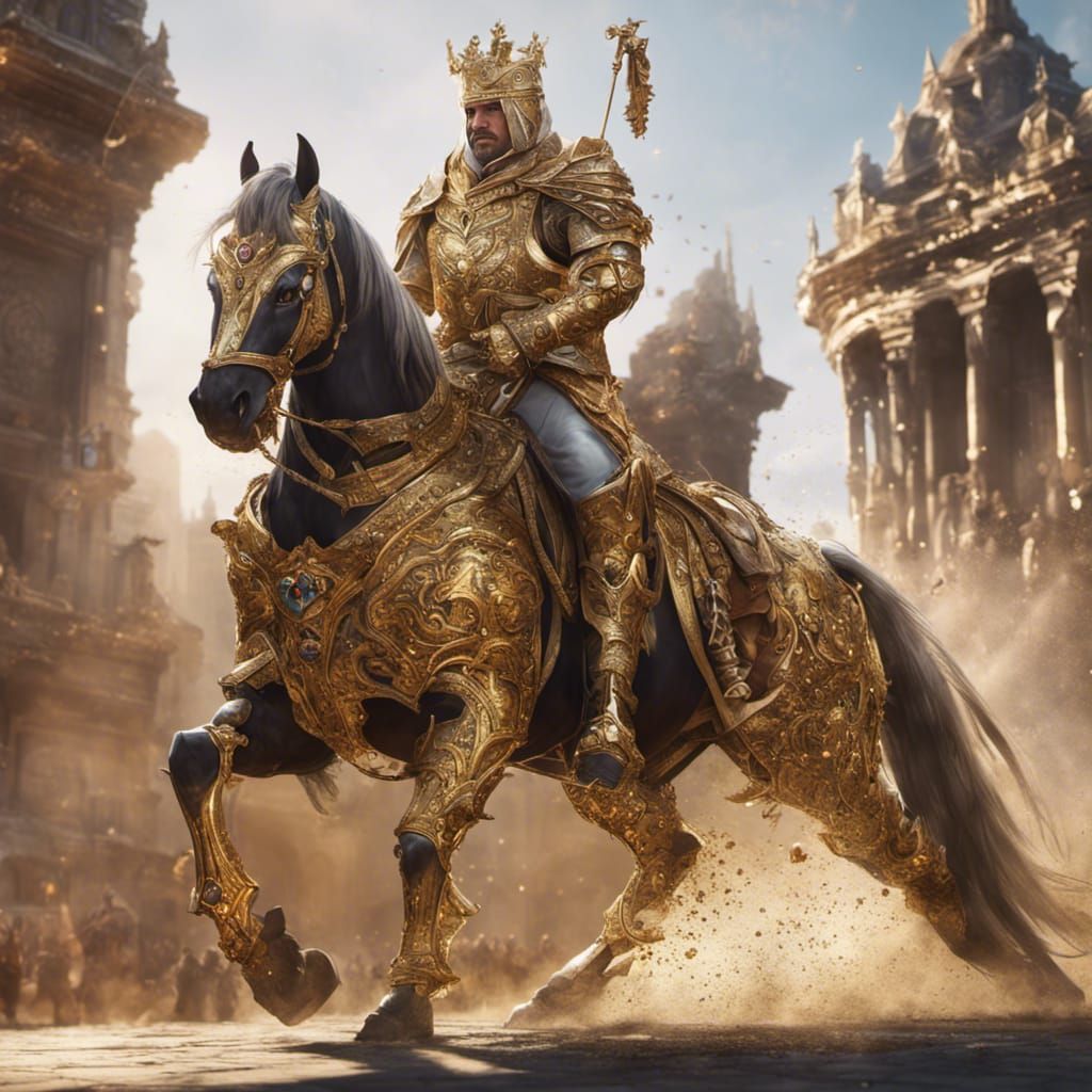 King in Golden Armor on Stallion, Dynamic Lighting