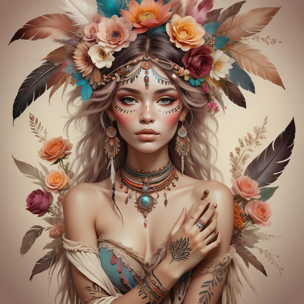 Ethereal Bohemian Woman in a Fantasy Universe