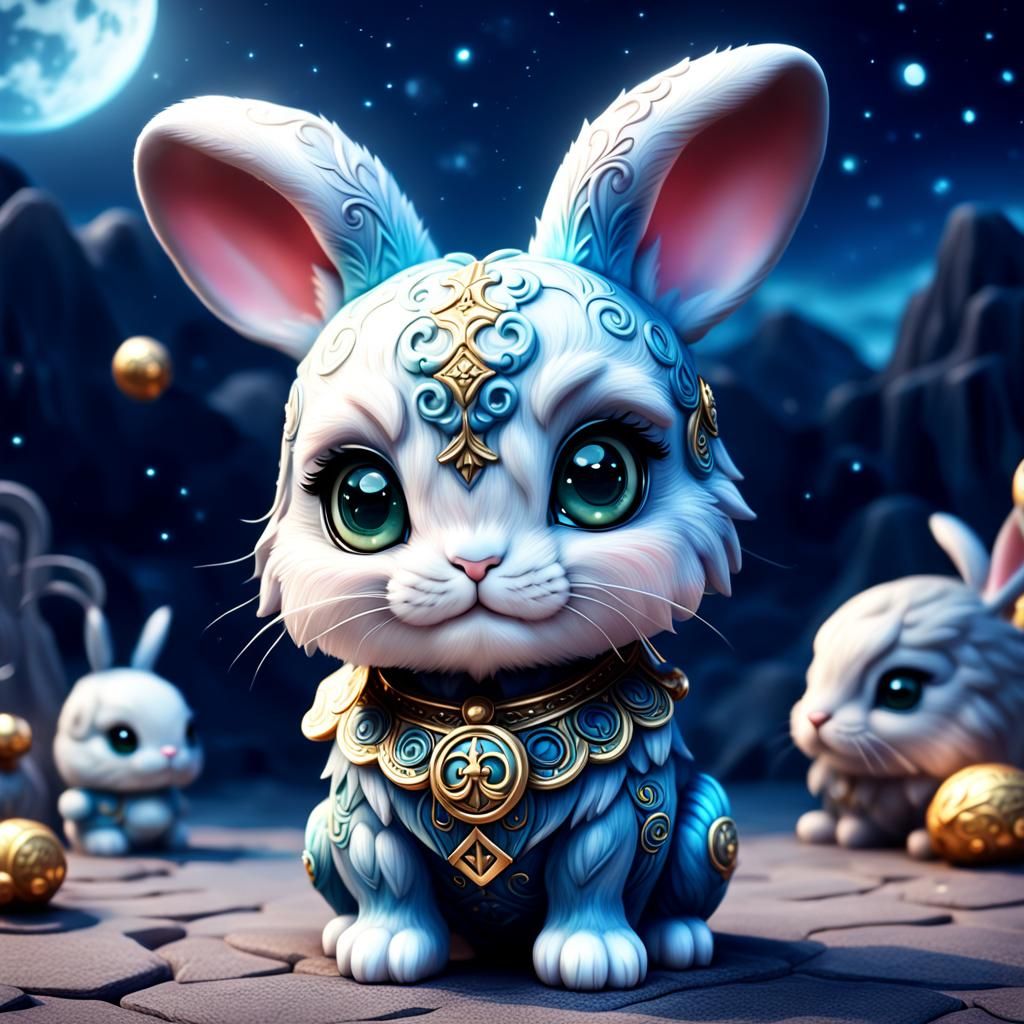 Detailed Chibi Kawaii Zodiac Bunny in HDR